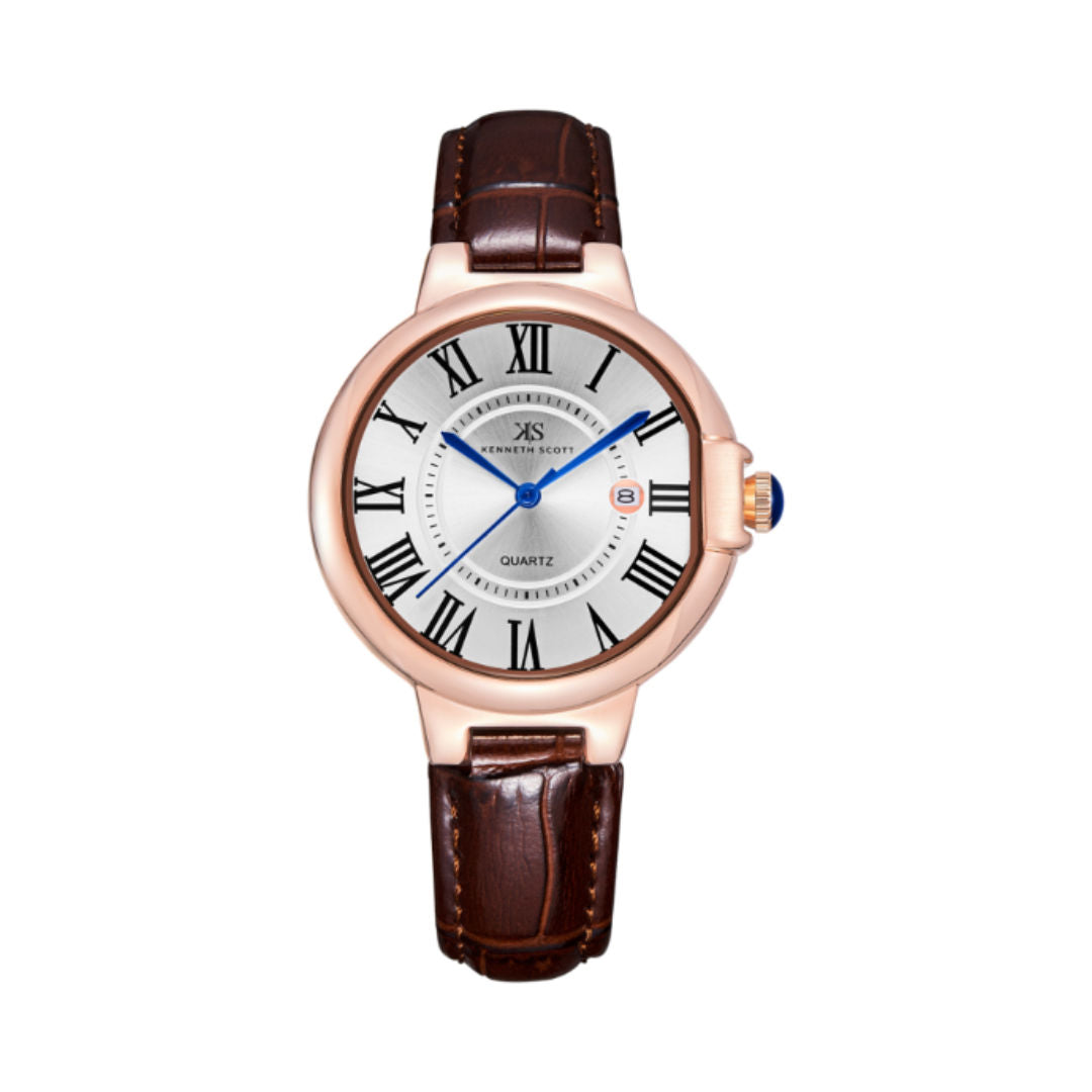 Kenneth Scott Women's Quartz Analog Watch with Genuine Leather Strap, 32 mm, K23553 Series