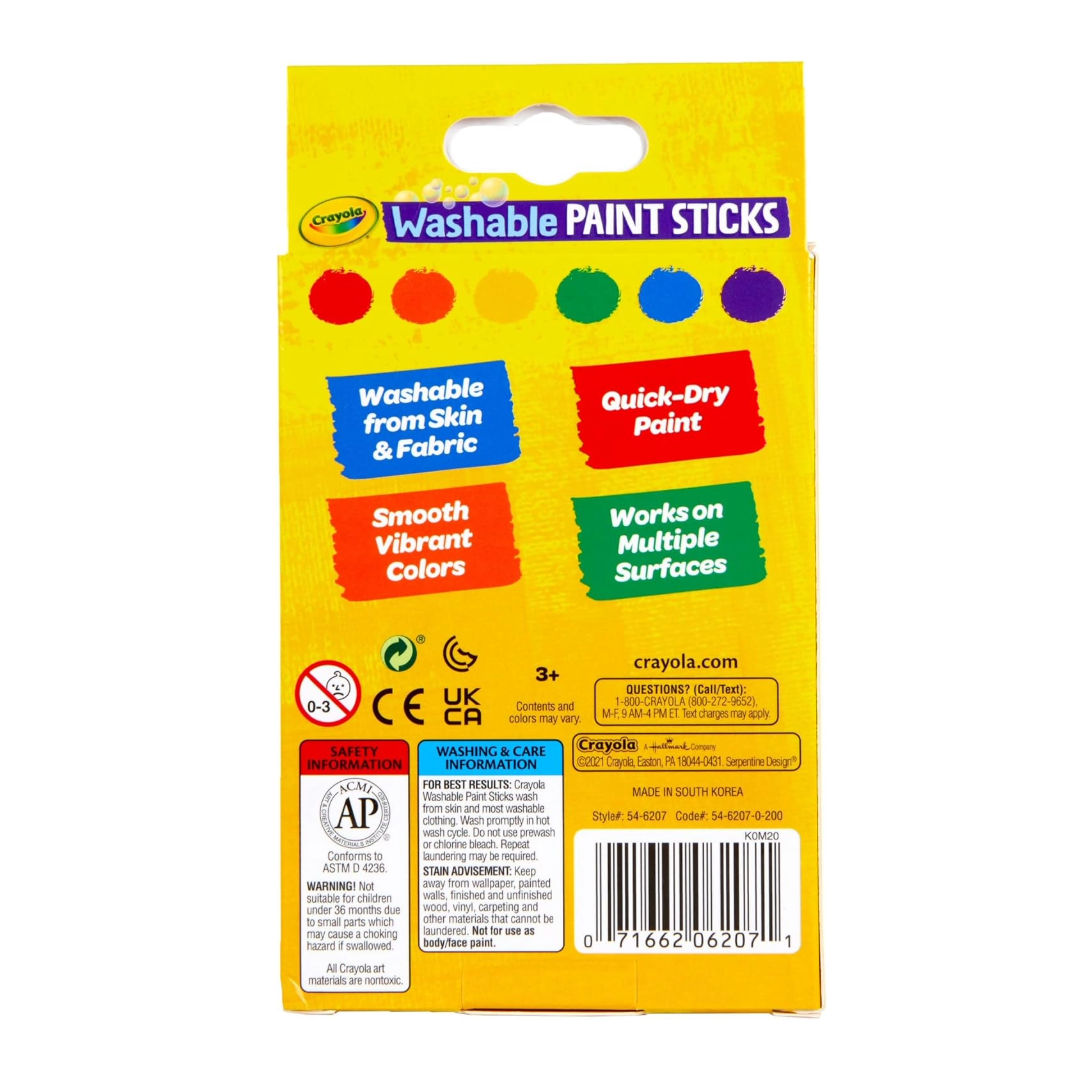 Crayola Washable Paint Sticks, Assorted Colors, 6 Sticks