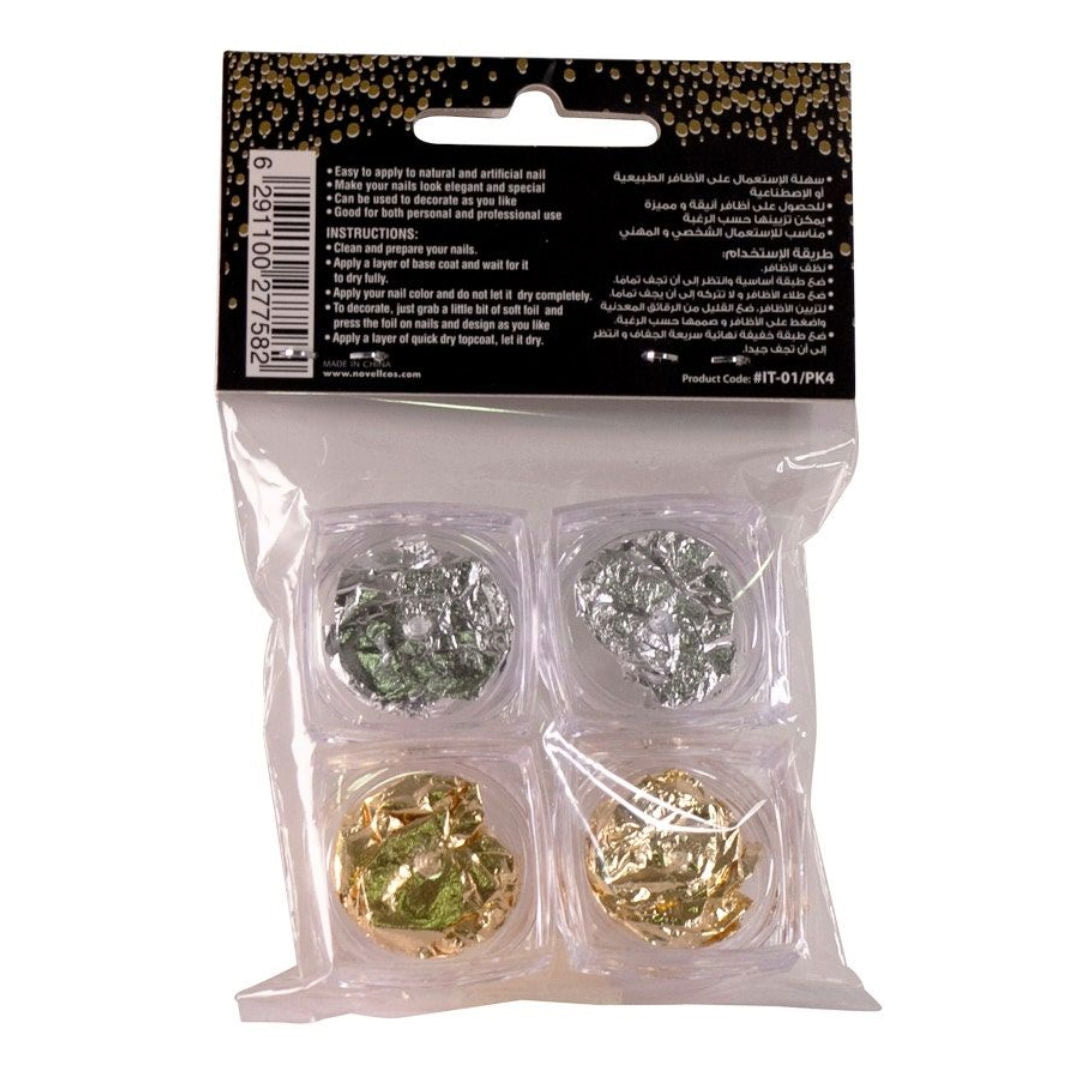Novell Nail Art Gold And Silver Foil Set, 4-Pieces, LT01, Pk 4