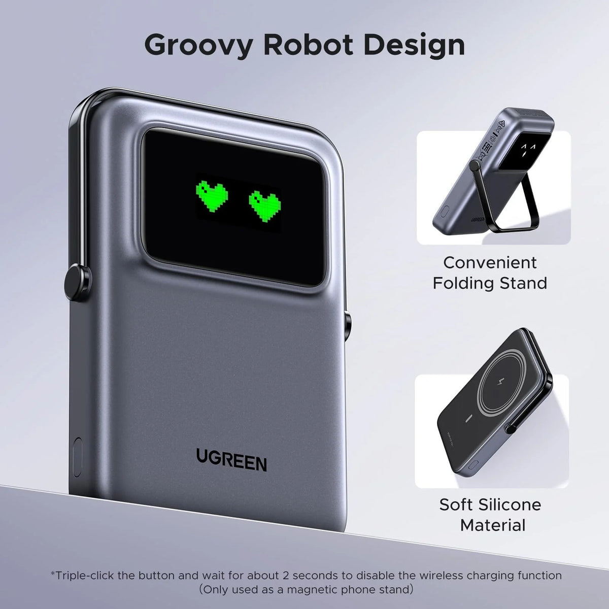 UGREEN PB572 10000mAh Magnetic Wireless Power Bank with 20W USB-C Fast Charging and Foldable Stand