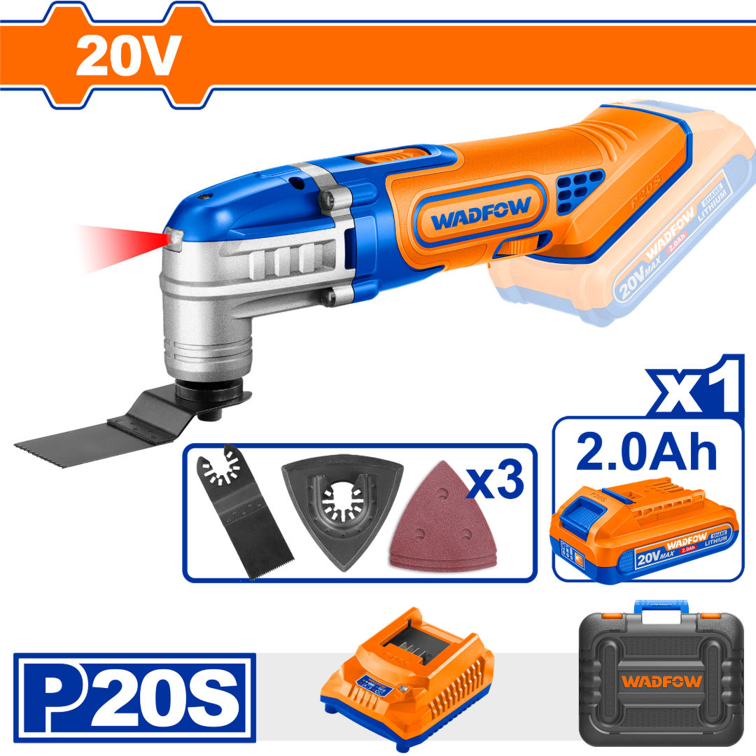 WADFOW 20V Cordless Multi-Tool Kit, 5k–20k rpm, 3.2° Oscillation, Blade & Sanding Set