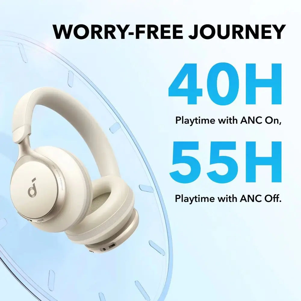Anker Soundcore Space One Wireless Headphones, Adaptive ANC, Hi-Res Sound, 55H Playtime