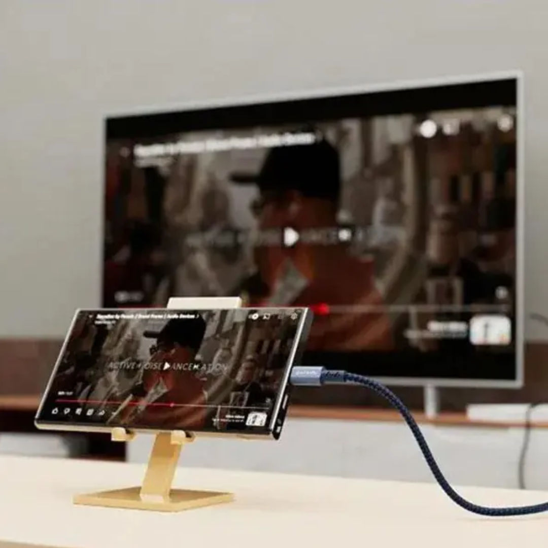 Porodo Braided 2K HDMI to Lightning Cable 2M, Aluminum Build, Plug & Play, Black