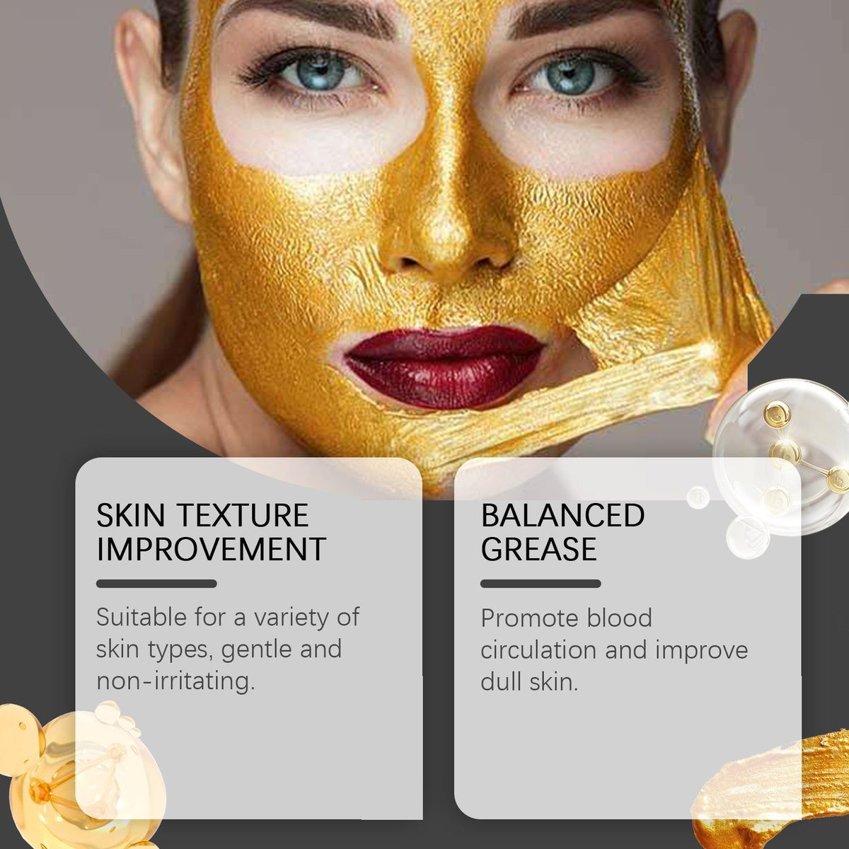 24K Gold Facial Mask, Hydrating, Pore Cleansing, Anti-Aging, Skin Brightening ,1set