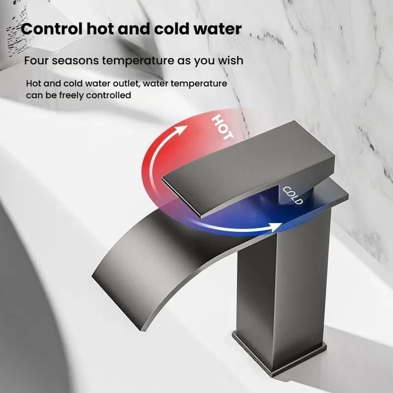 Waterfall Wash Basin Faucet S High Steel Grey