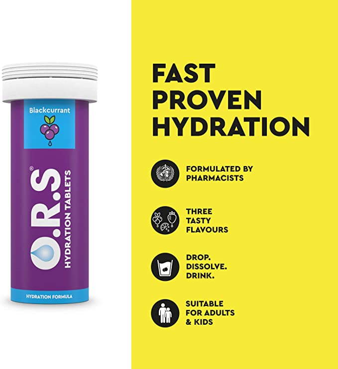 O.R.S Hydration Tablets With Electrolytes, Vegan, Gluten And Lactose Free Formula - Blackcurrant Flavour 24'S