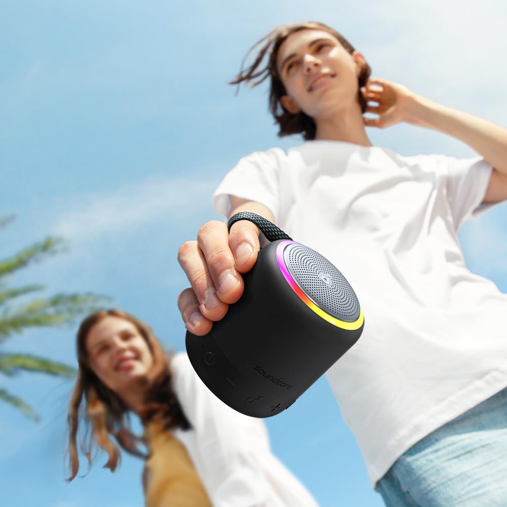 Anker Soundcore Mini 3 Pro Portable Bluetooth Speaker, 360° Sound, LED Lights, IPX7, 15H Playtime, Black