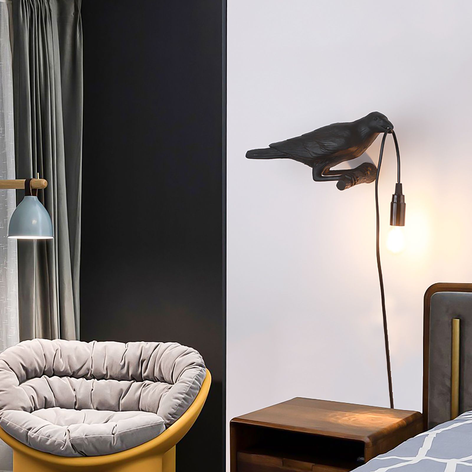 Bird Lamp Resin Crow LED Light Bedroom Wall Sconce Lamp Table Living Room Art Decoration