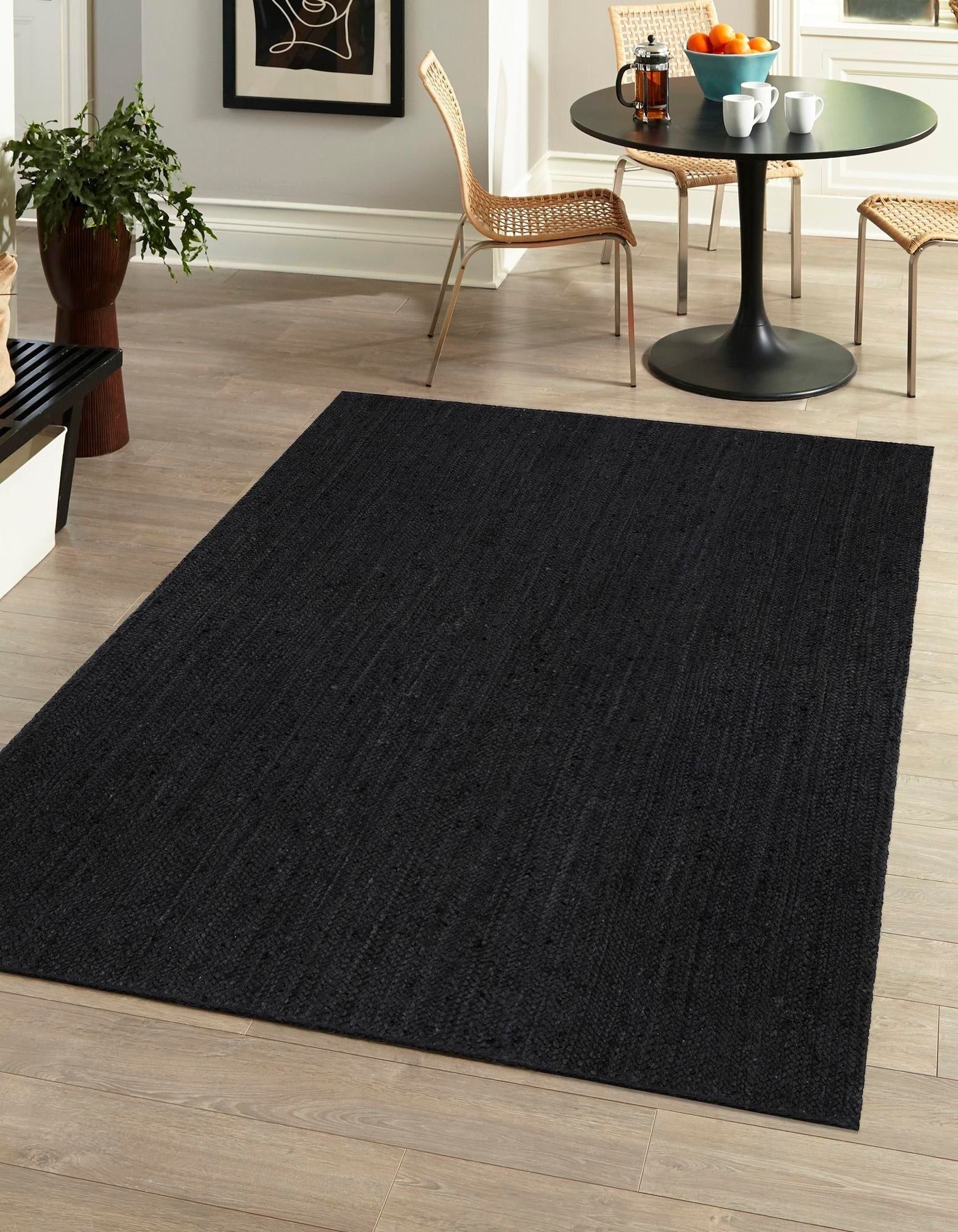 Handmade Braided Natural Jute Black Floor Area Runner Rug,Floor Carpet Rug For Home Decor