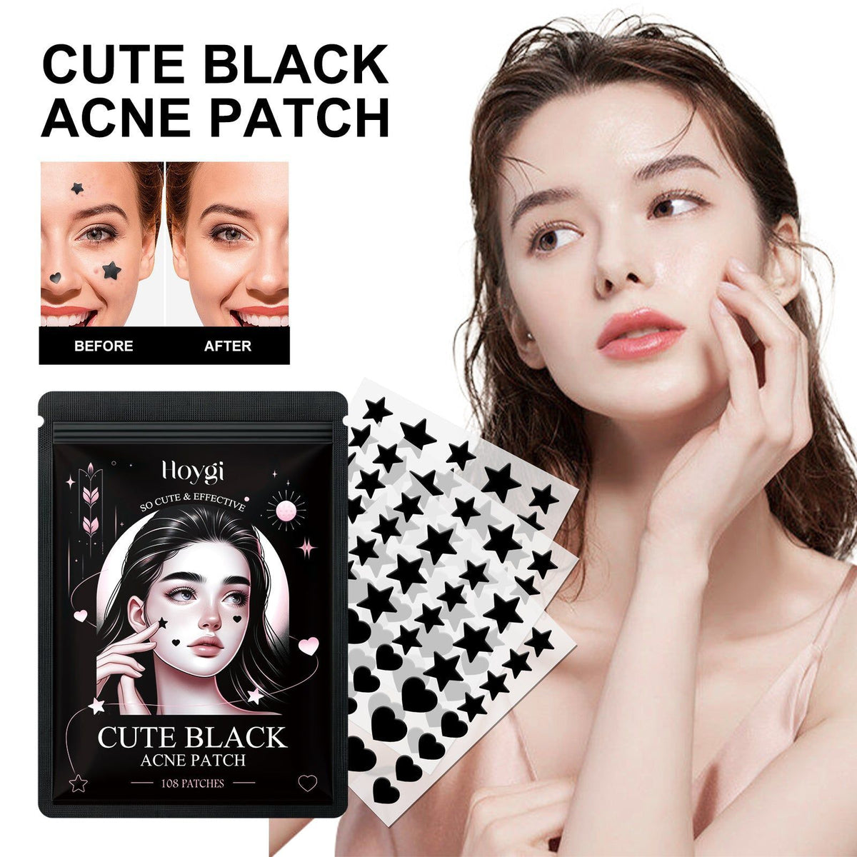 Reduce Acne Fast, Cute Black Pimple Patch, Clear Skin, Spot Treatment ,108pcs