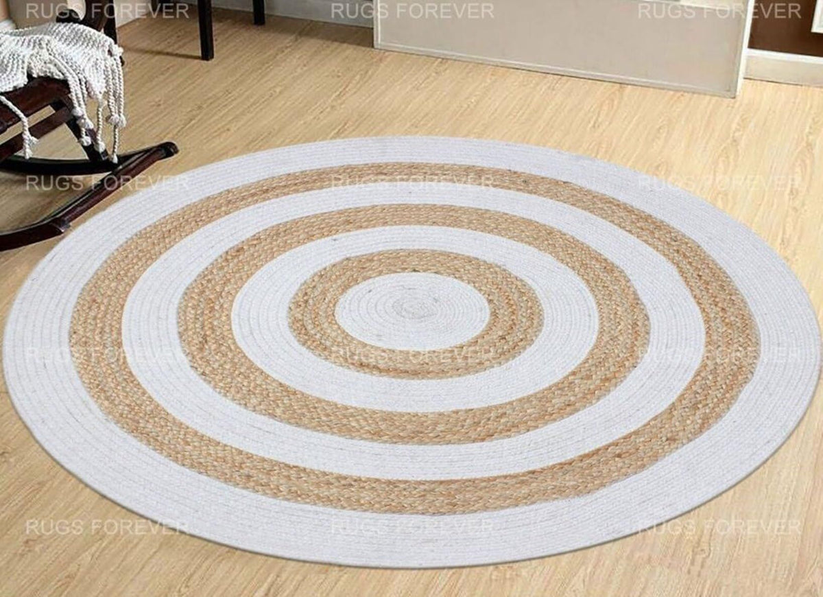 AIESY®  Beautiful Reversible Round Shape Jute Rug for Traffic Area
