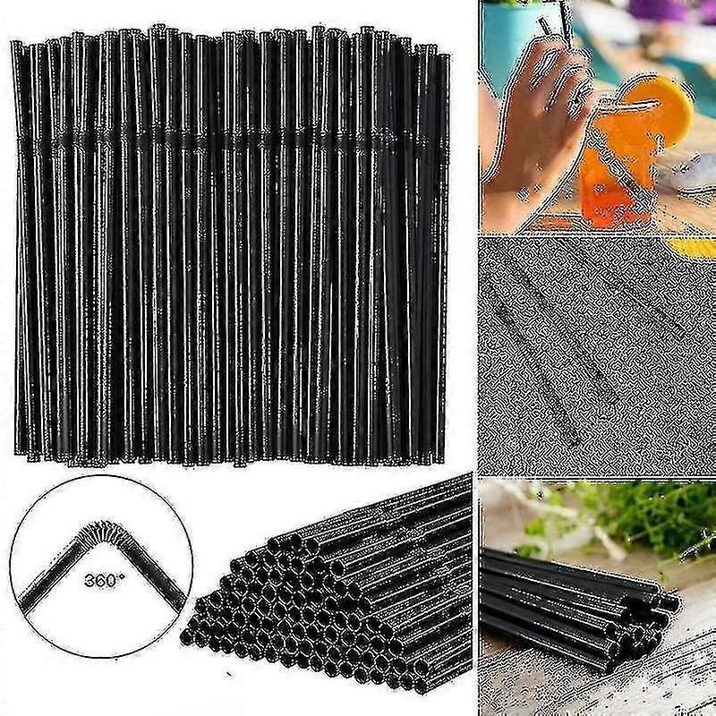 500/200/100pcs Flexible Bendy Black Drinking Straws Plastic Disposable Straws zxin