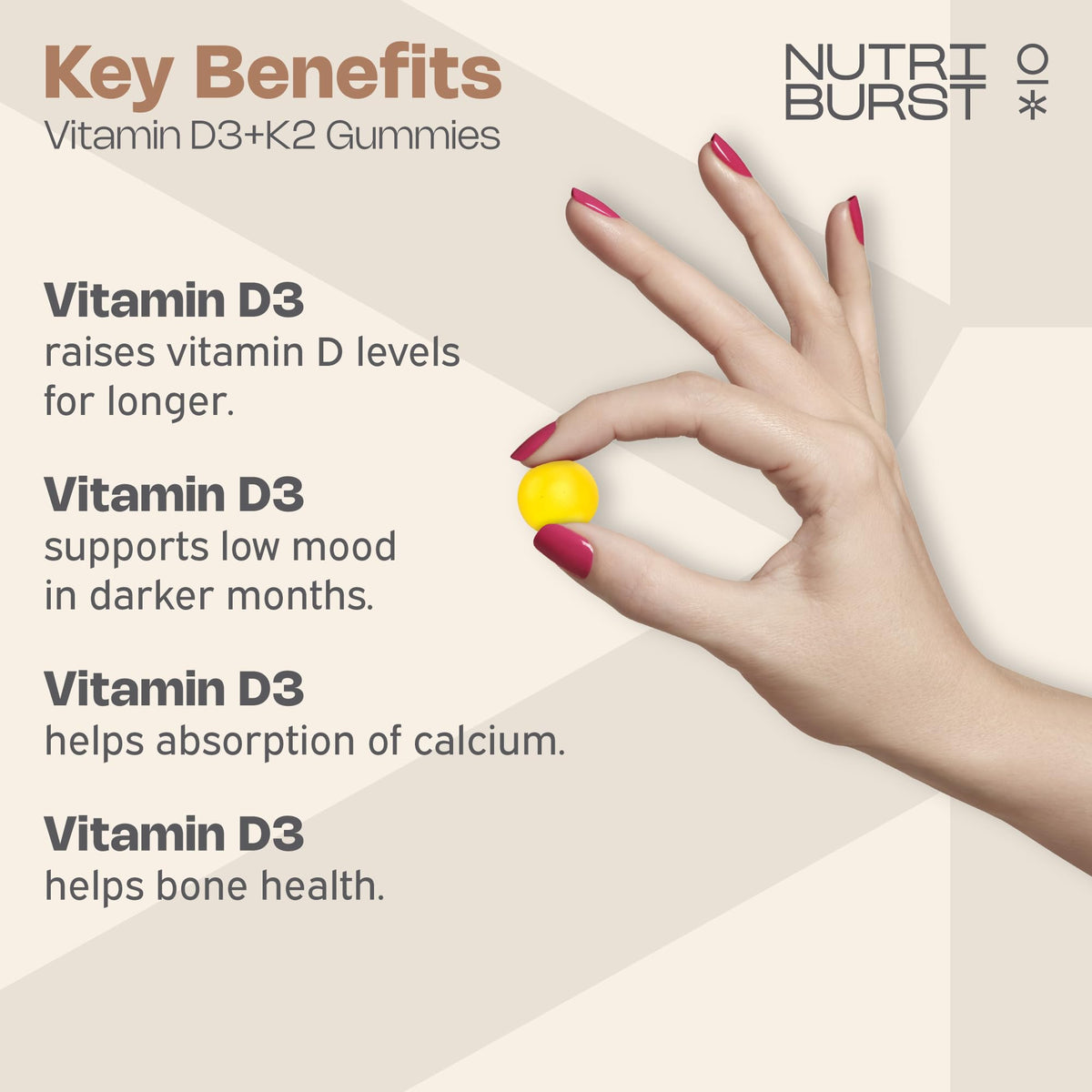 Nutriburst Vitamin D3 + K2 Lemon 60 Gummies