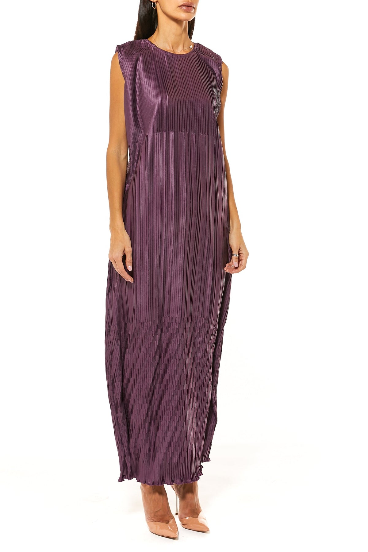 MOiSTREET Maroon Pleated  Under Dress