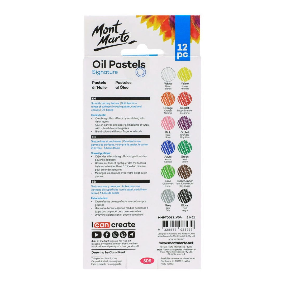 Mont Marte 12-Pieces Oil Pastels, MMPT0013