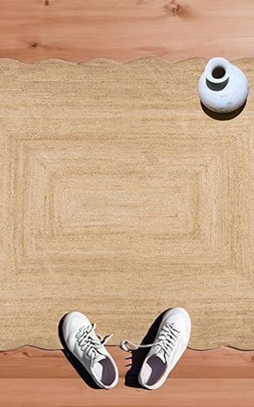 Natural Scalloped Rectangle Jute Rug | Handmade Eco-Friendly Area Carpet