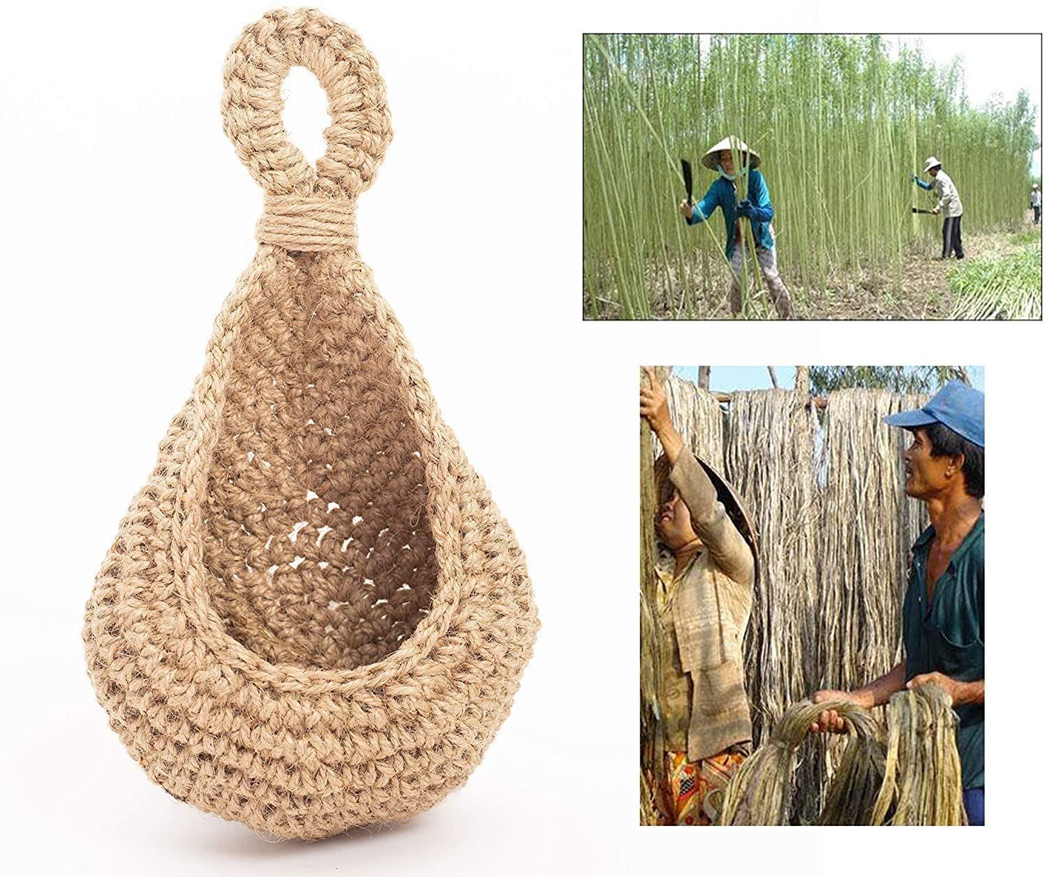 Macrame Plant Hangers Set of 2, Handwoven Cotton and Jute with Tassels, Indoor Hanging Planters for Home Decor, Storage Baskets