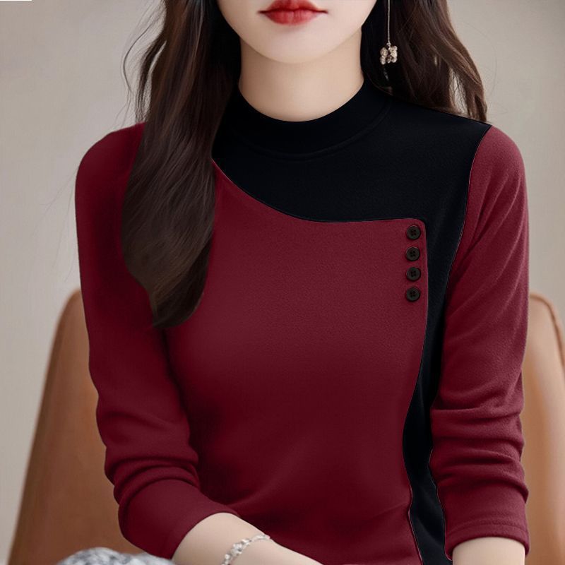 Double Faced Wool Warm Half High Neck Long Sleeve Base T-Shirt