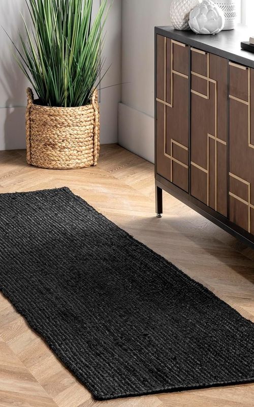 Handmade Braided Natural Jute Black Floor Area Runner Rug,Floor Carpet Rug For Home Decor