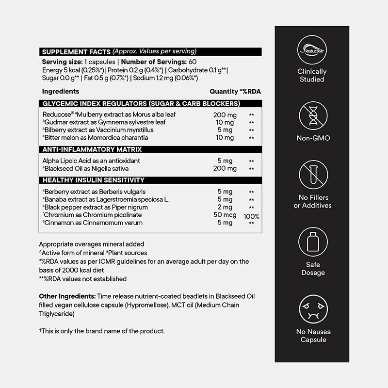 Wellbeing Nutrition Slow Diabetes Care with Clinically Proven Reducose®, Gudmar, Bilberry, Banaba 60 Veg Capsules