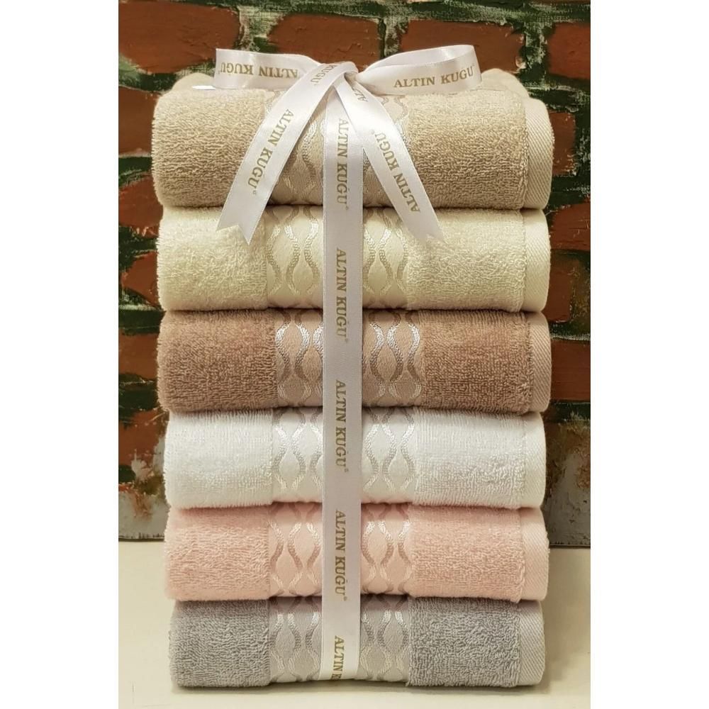 Özdilek Elissa Cotton Soft Hand Face Towel 6 Pcs - Cream ,Pink, Stone, Gray, Beige, White 50*80 cm