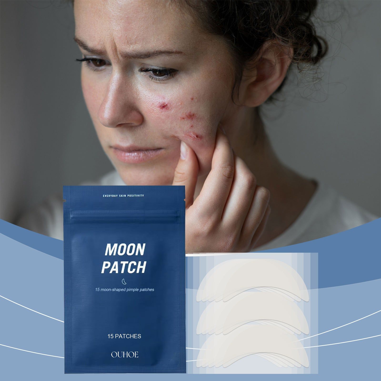 Moon Acne Patch for Skin Repair, Clear Pimples Fast, Breathable & Invisible ,15 patches