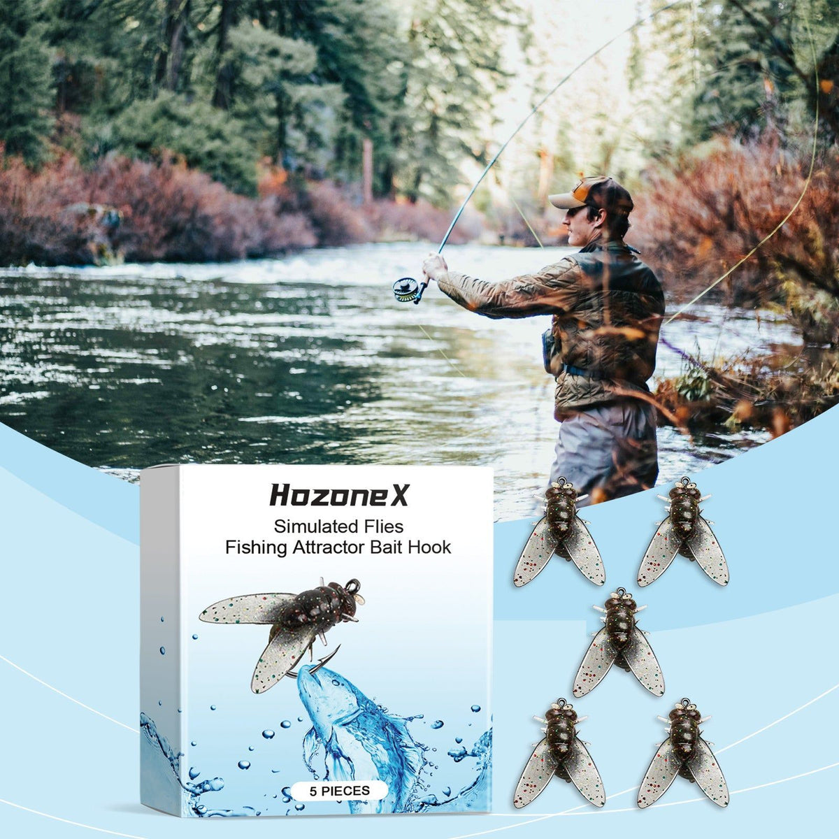 Bait Hook, Simulated Fly Fishing Bait, Soft Silicone, Durable, Fish Attractant ,5 pieces