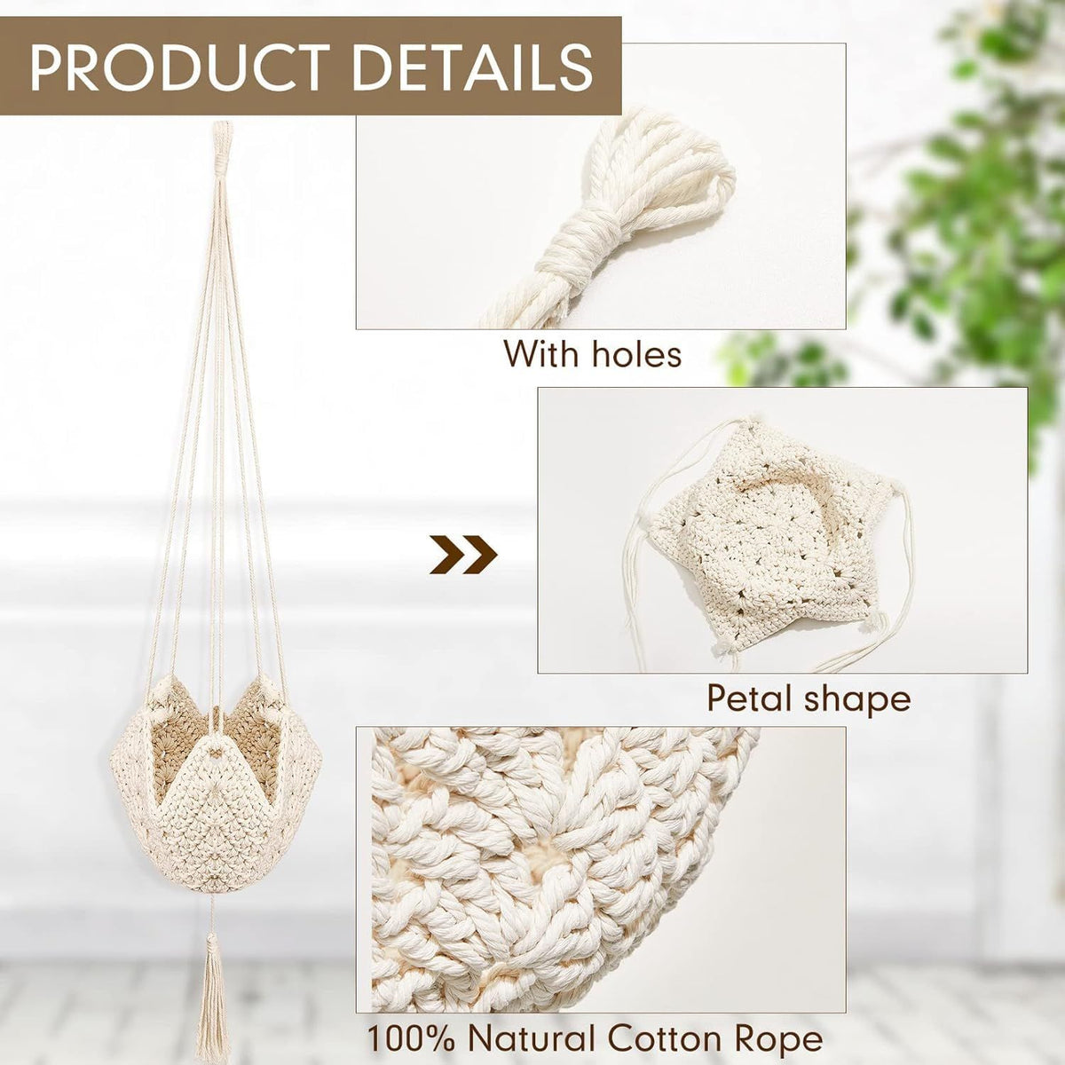 Macrame Plant Hangers Set of 2, Handwoven Cotton and Jute with Tassels, Indoor Hanging Planters for Home Decor, Storage Baskets