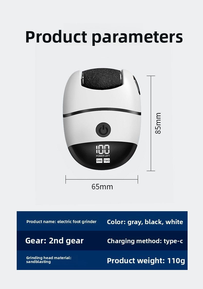 USB Rechargeable Electric Foot Grinder with 3 Grinding Heads