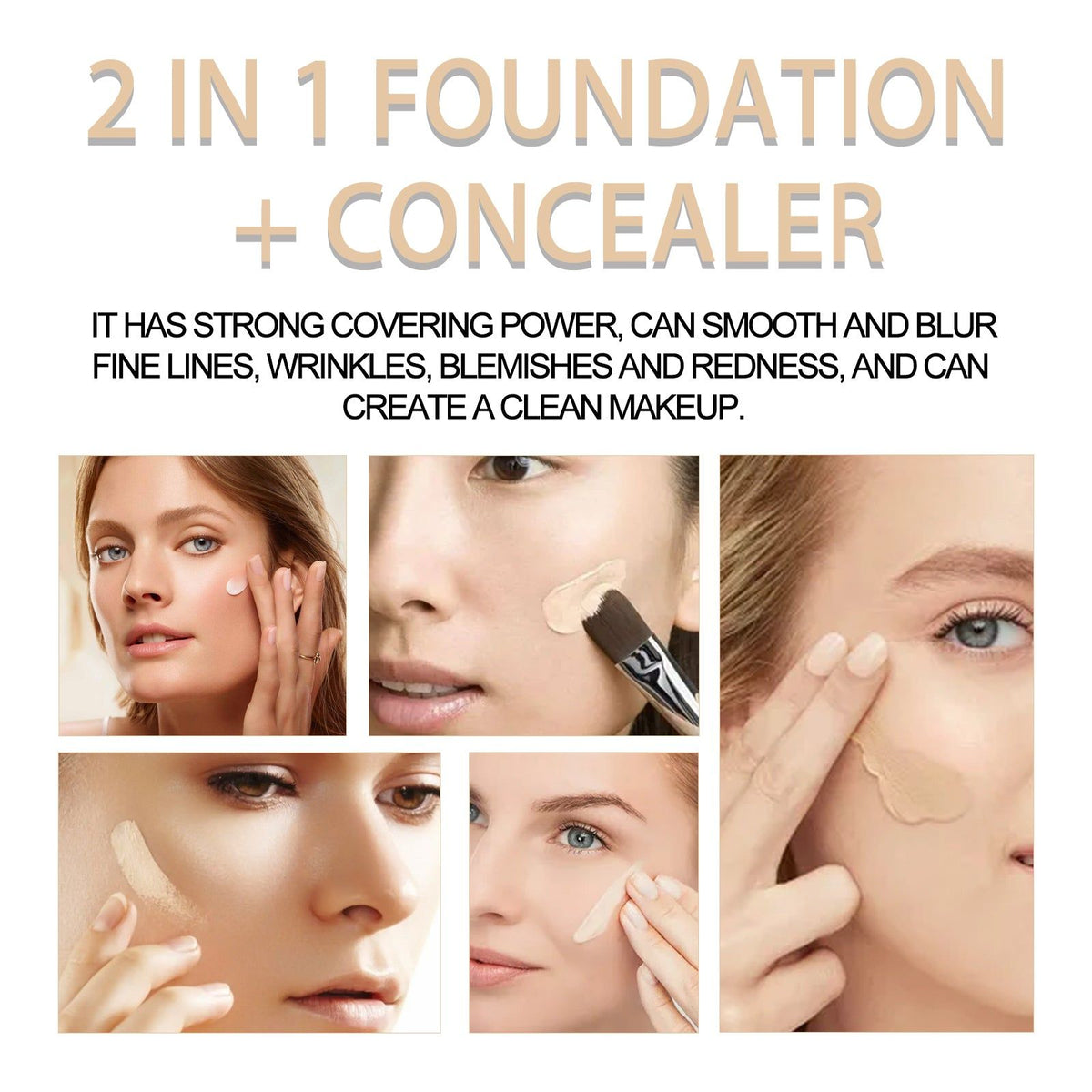 2-in-1 Concealer Foundation, Brightening, Moisturizing, Acne Cover, Flawless Skin ,7ml