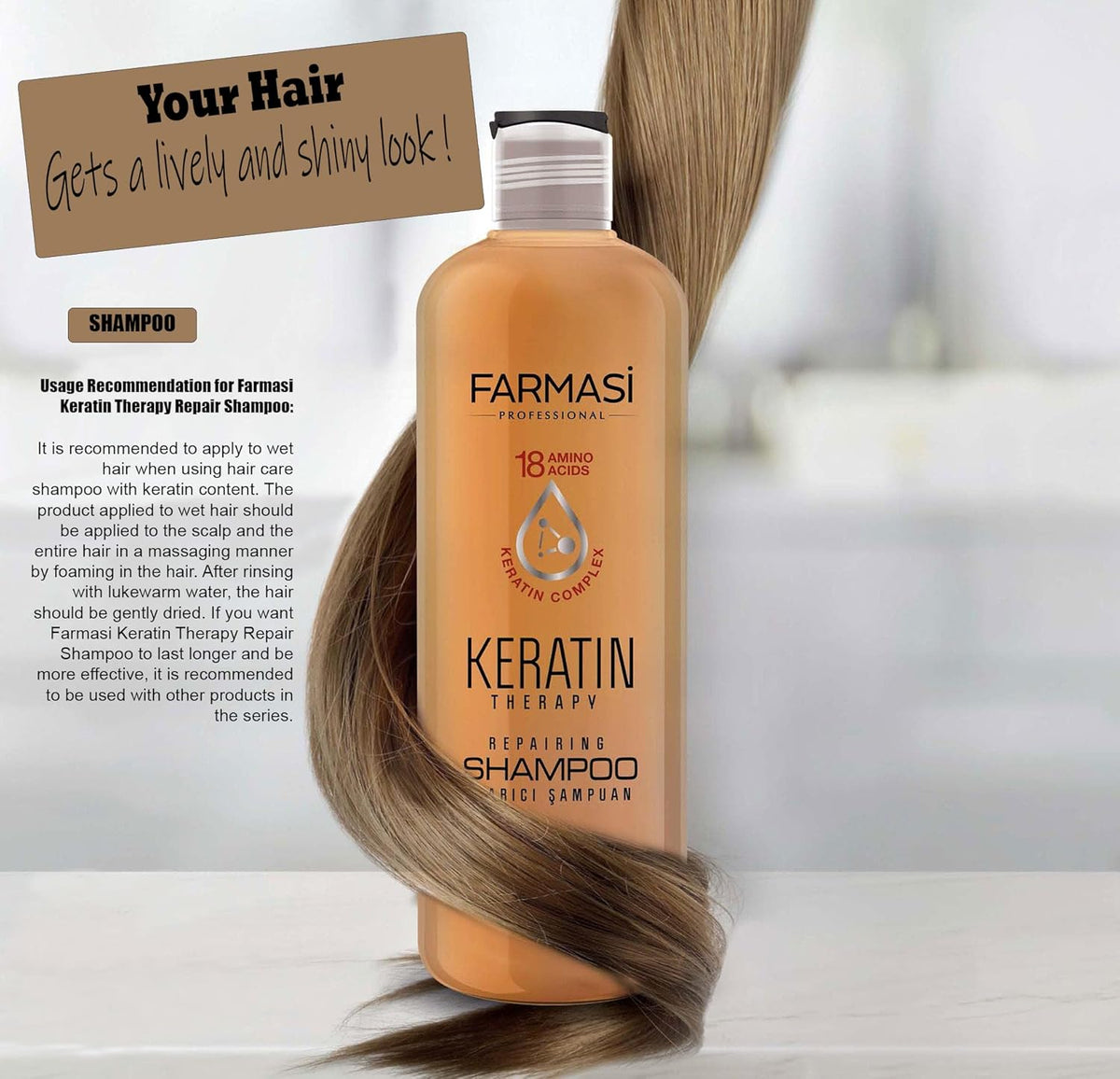 Farmasi Keratin Repairing Shampo, 360ml, Nourishing Shampoo for Dry & Damaged Hair