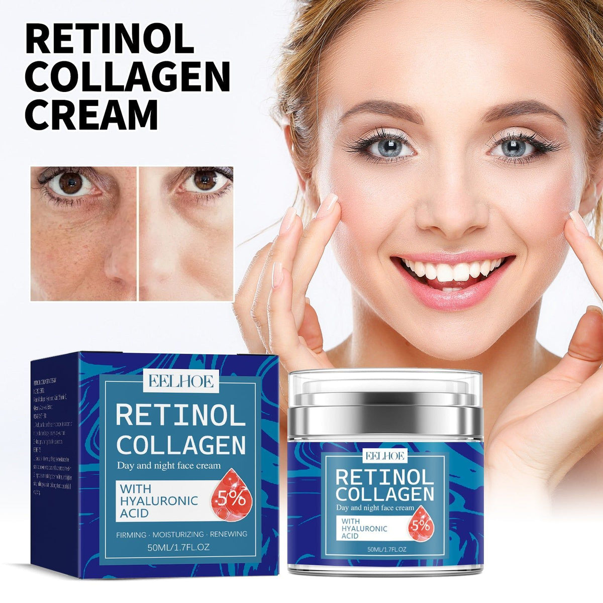 Retinol Collagen Cream Fade Fine Lines, Tighten Skin, Brighten, Moisturize ,50ml
