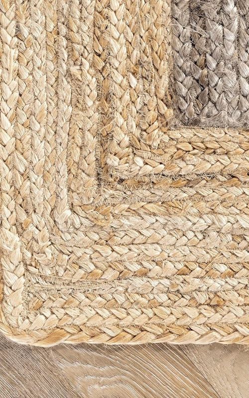 Handmade Braided Natural Jute Inner Grey With Natural Border Border Floor Area Runner Rug