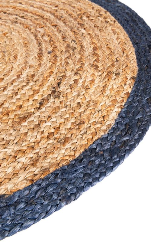 Natural Jute Oval Rug with Navy Blue Border | Hand-Woven Coastal Farmhouse Area Rug