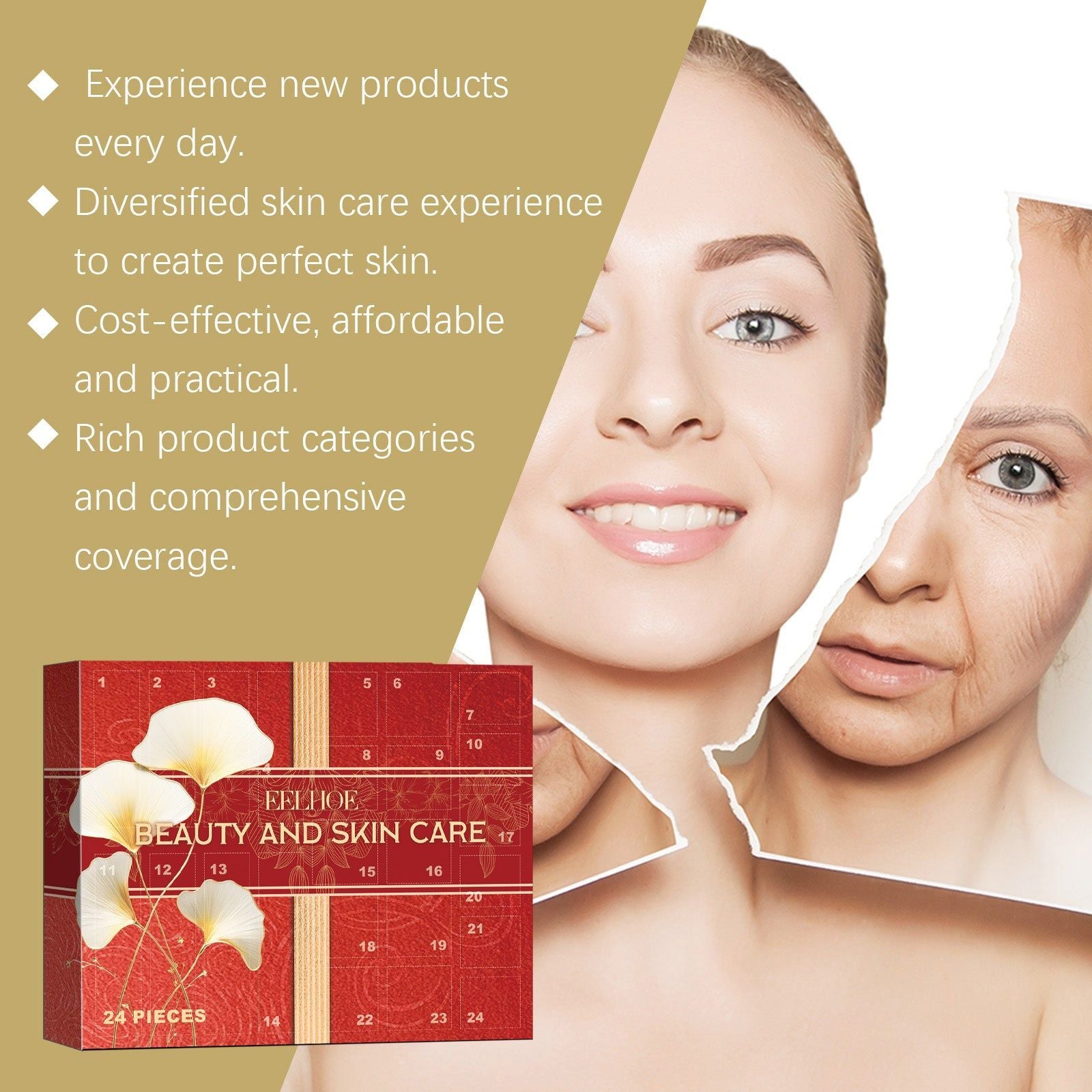 24 Cells Beauty Skin Care Set, Hydrating, Moisturizing, Anti-Aging, Christmas Surprise ,24 types of