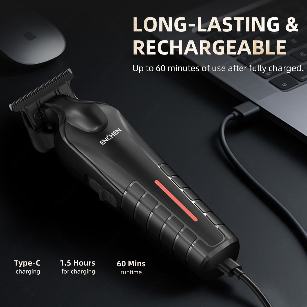 ENCHEN Sharp 6 Electric Hair & Beard Trimmer, 5000RPM, Zero-Gap T-Blade, USB Type-C Rechargeable