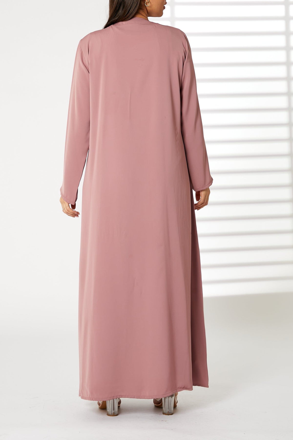 MOiSTREET Pink Nida Embroidered Open Abaya