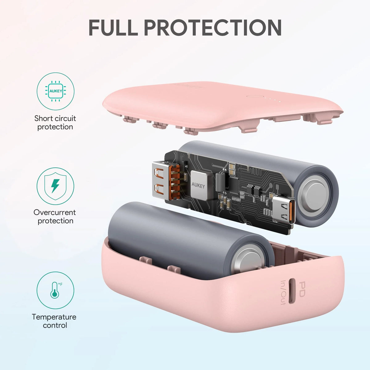 Aukey PB-N83S 10000mAh Power Bank with 22.5W SCP and 20W PD , QC3.0 - Pink