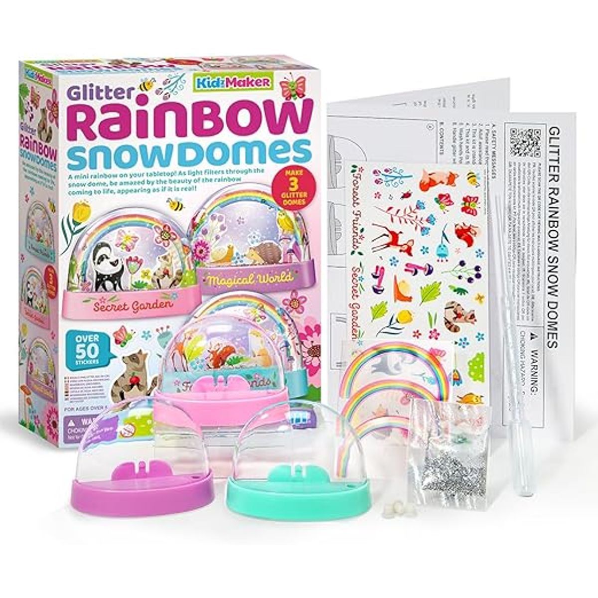 4M KidzMaker Glitter Rainbow Snow Domes Craft Kit, Pack of 3, 5+ Years