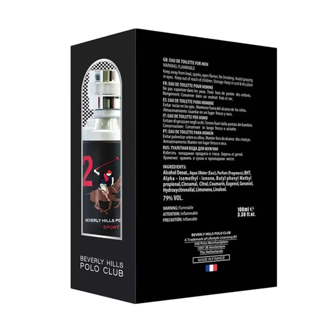 Beverly Hills Polo Club Sport No. 2 Eau de Toilette for Men, 100ml - Makasib Offer