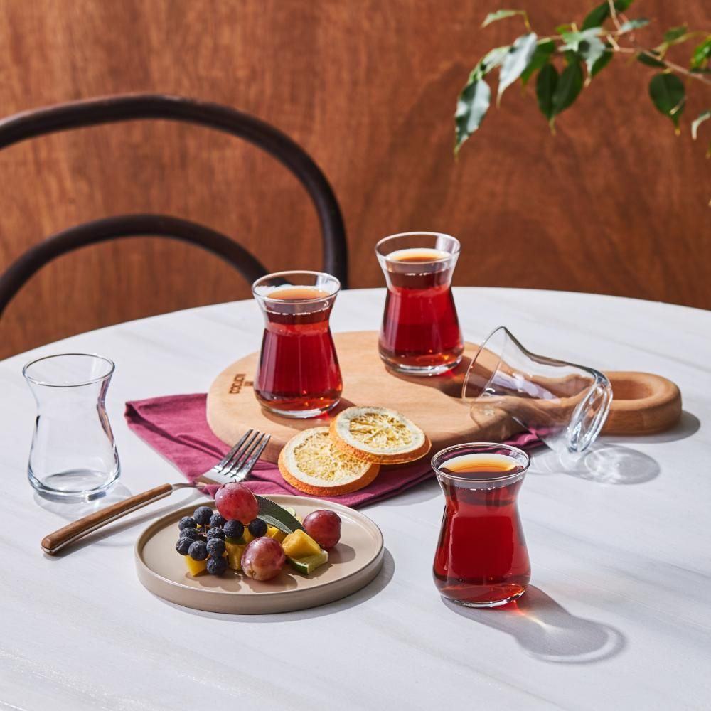 Karaca Irem Set of 6 Glass Tea Cups, 132 ml - Traditional Turkish Tea Glasses