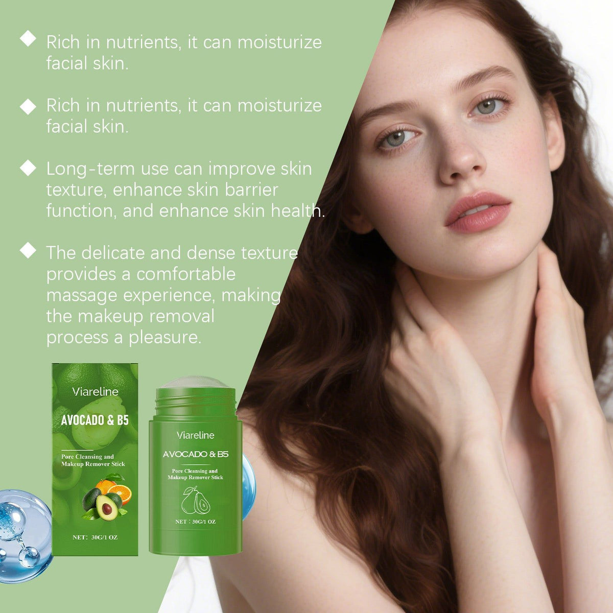 Avocado B5 Facial Cleansing Stick, Gentle Makeup Remover, Moisturizing, Easy to Use ,30g