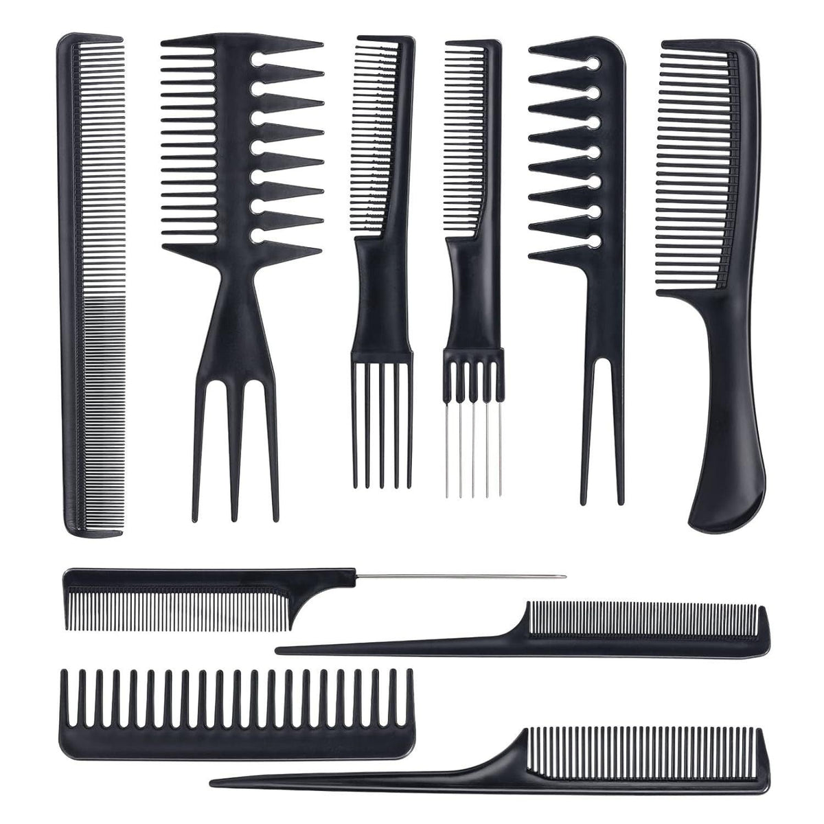 10Pcs Black Hair Comb Set for Professional Styling