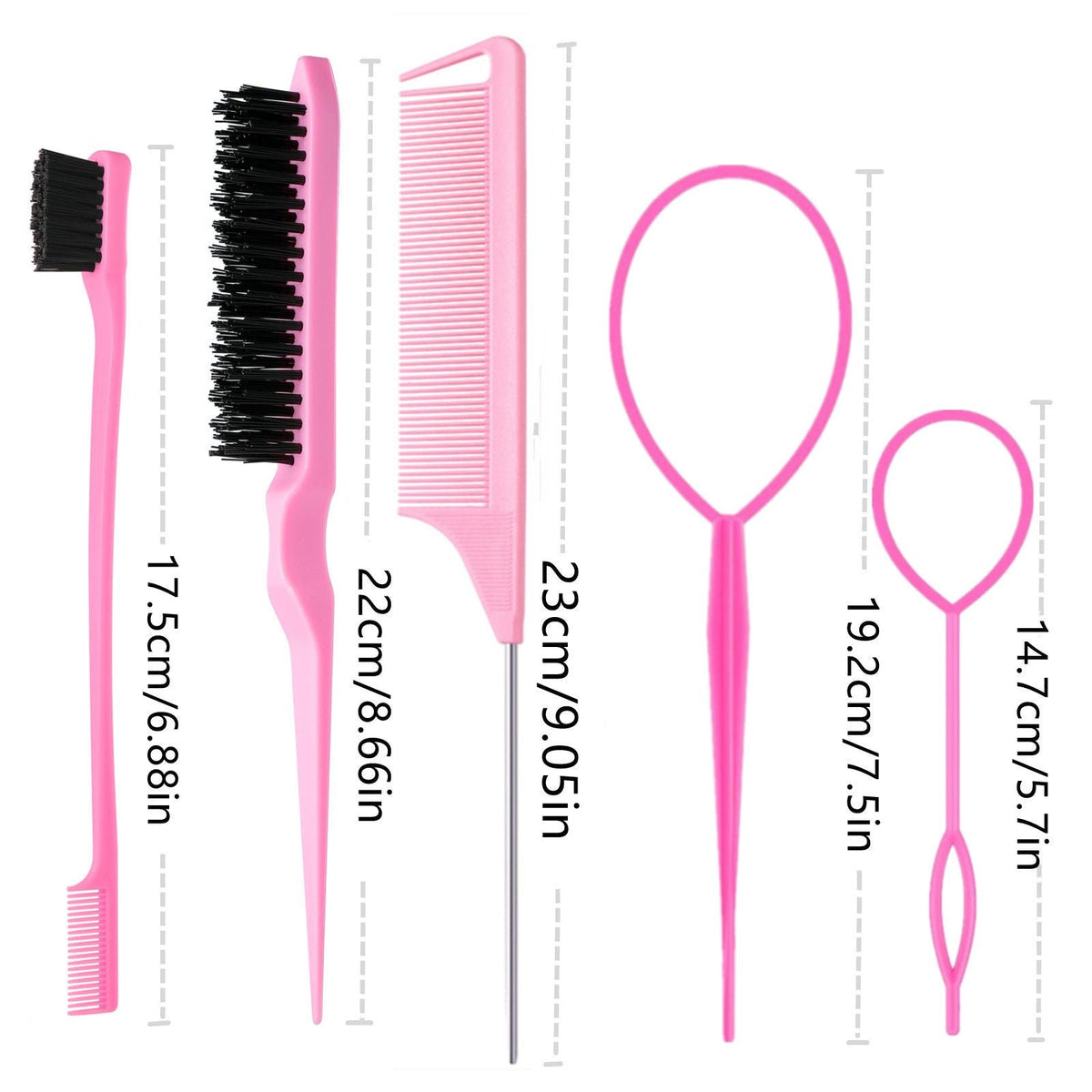 5Pcs Pink Hair Styling Comb & Brush Set