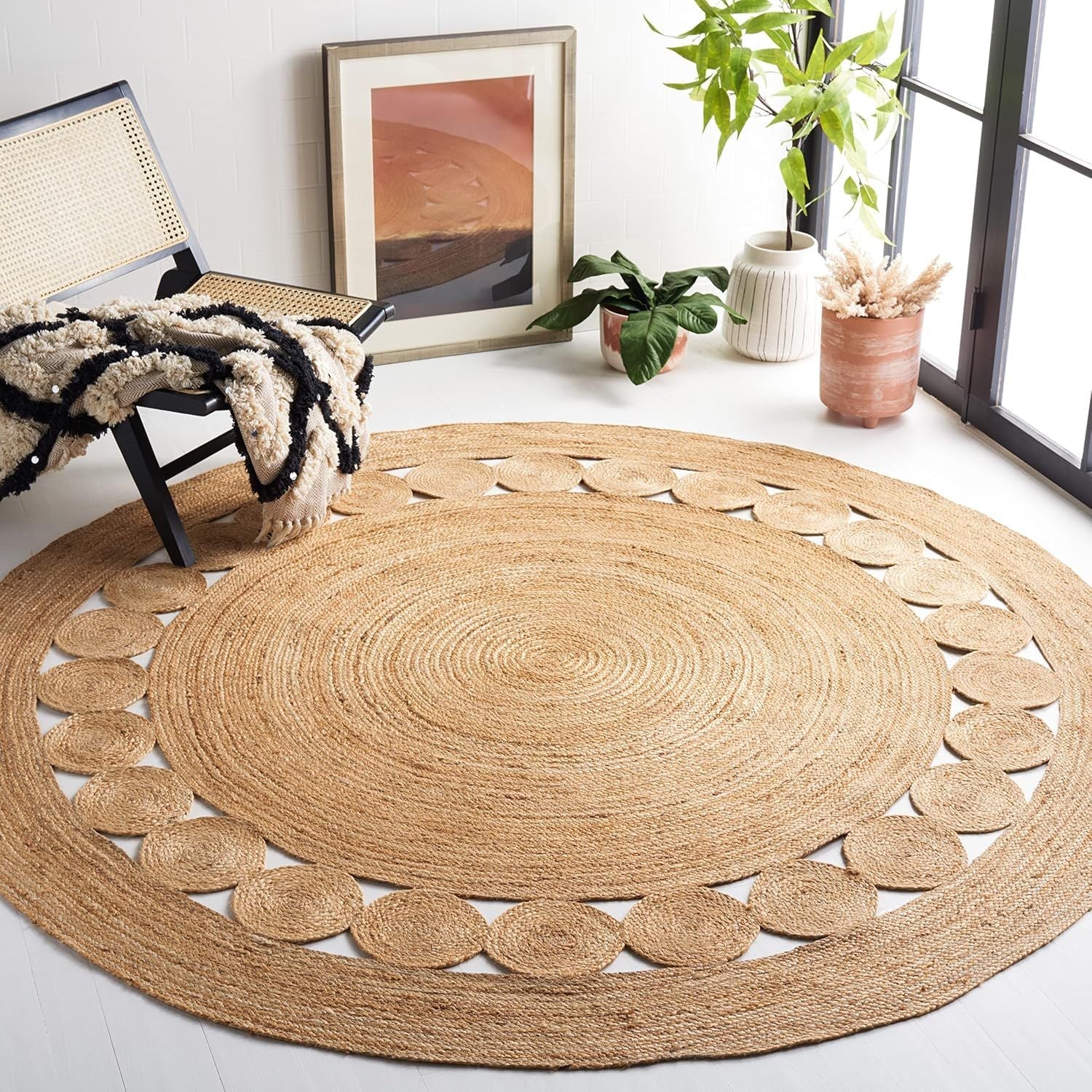 Round Jute Rug for Living Room | Handwoven Braided Area Rug | Available in Multiple Colors