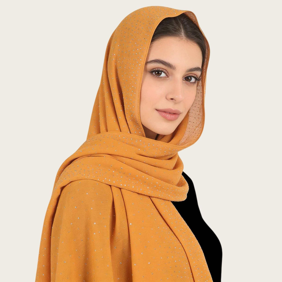 Beige Rhinestone Hijab Scarf for Women Sparkle Shawl