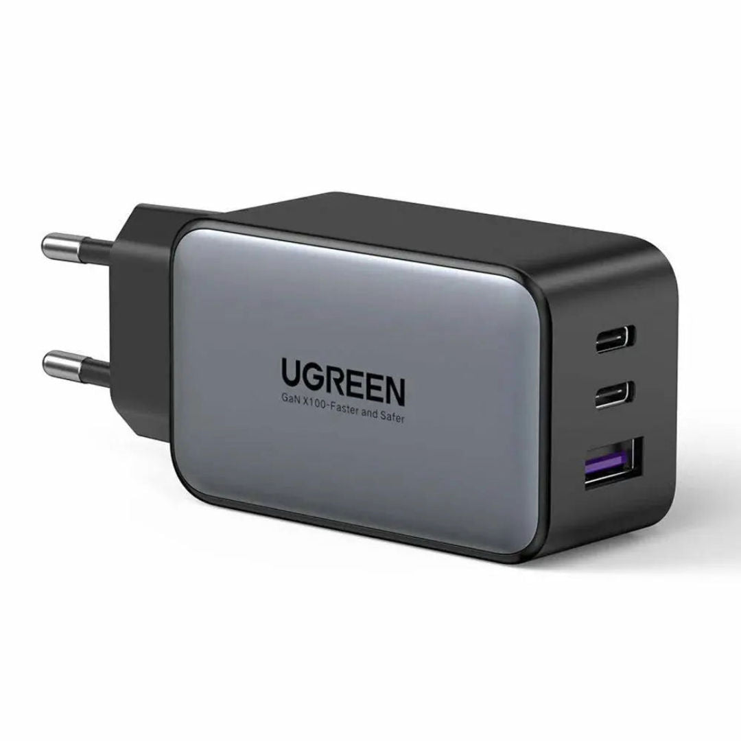 UGREEN CD244 65W GaN II Fast Charger with 2 USB-C and 1 USB-A Ports, EU Plug, Gray