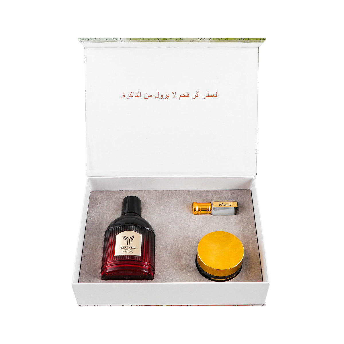 Terenzio The Secret Garden Gift Box, Scent Hibiscus Eau de Parfum, Oud Thuraya Bakhoor & Musk Essential Oil