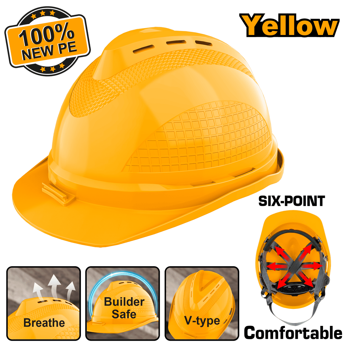 INGCO Industrial Safety Helmet Lightweight Adjustable Head Protection