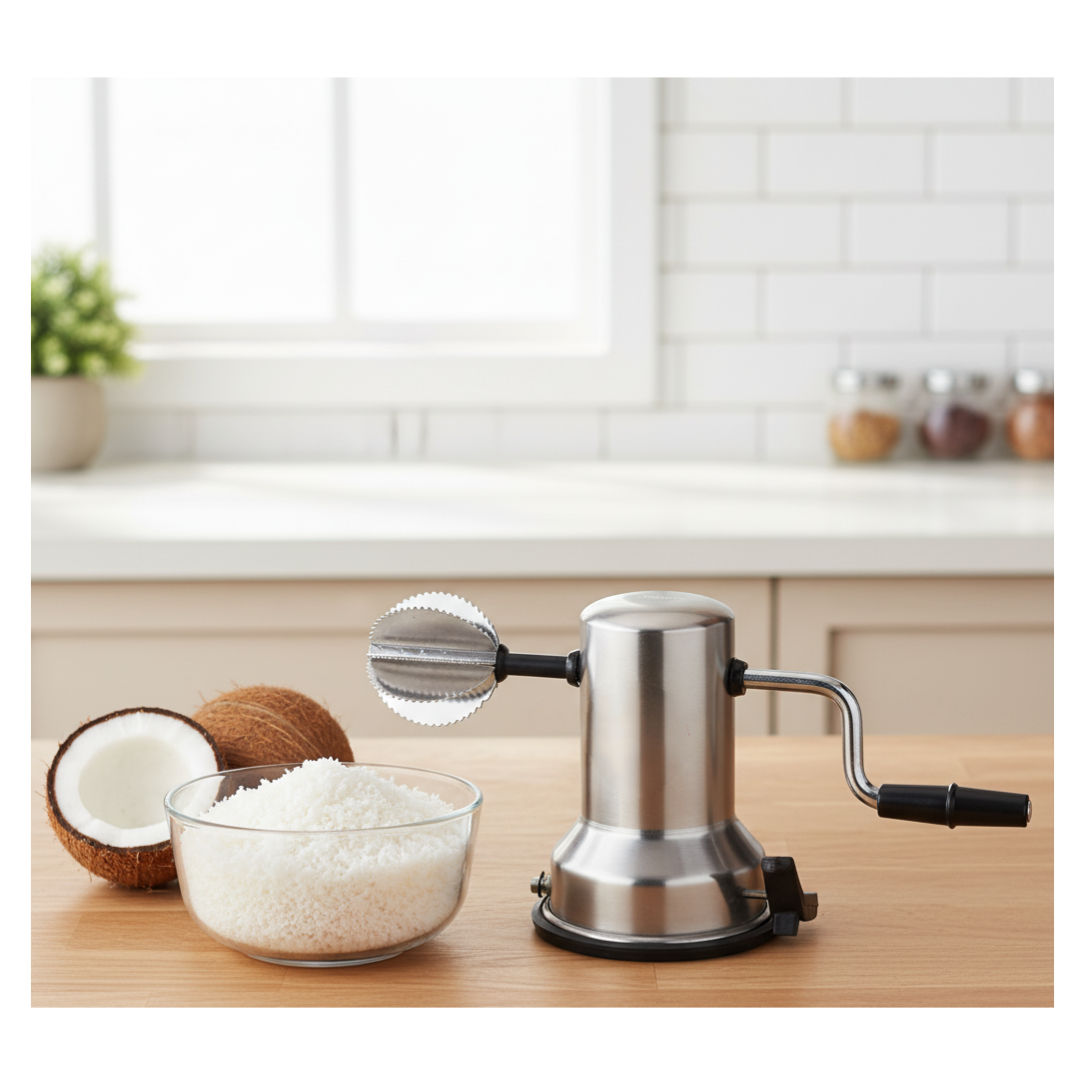 ANJALI Coconut Scrapper, Sleekmate, Stainless Steel, Vacuum Base